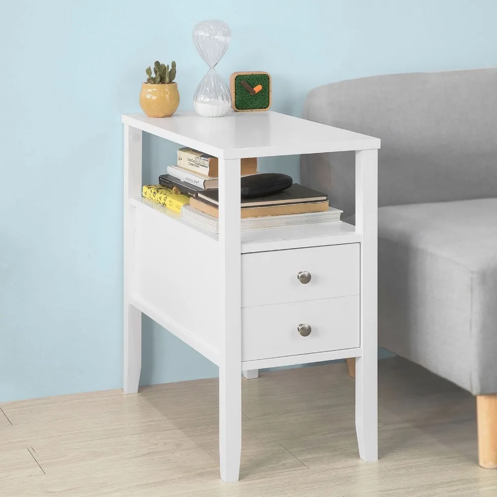 SoBuy®FBT73-W غرفة المعيشة المنزلي نهاية الجدول الشاي القهوة أريكة تتحول لسرير طاولة جانبية مع درج