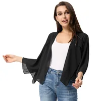 Kate Kasin Womens Lightweight Open Cardigan Shrug 3/4 Sleeve Sheer Shrug Cropped Bolero Cardigans See-Through Chiffon Sweaters