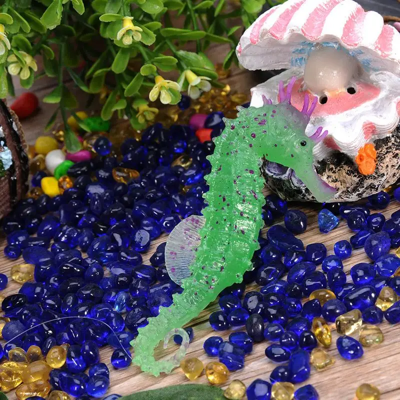 Aquarium Decorations Luminous Seahorse Ornament Glow In Dark Landscaping Silicone Sea Horse Glowing Fish Tank Decoration New | Дом и сад