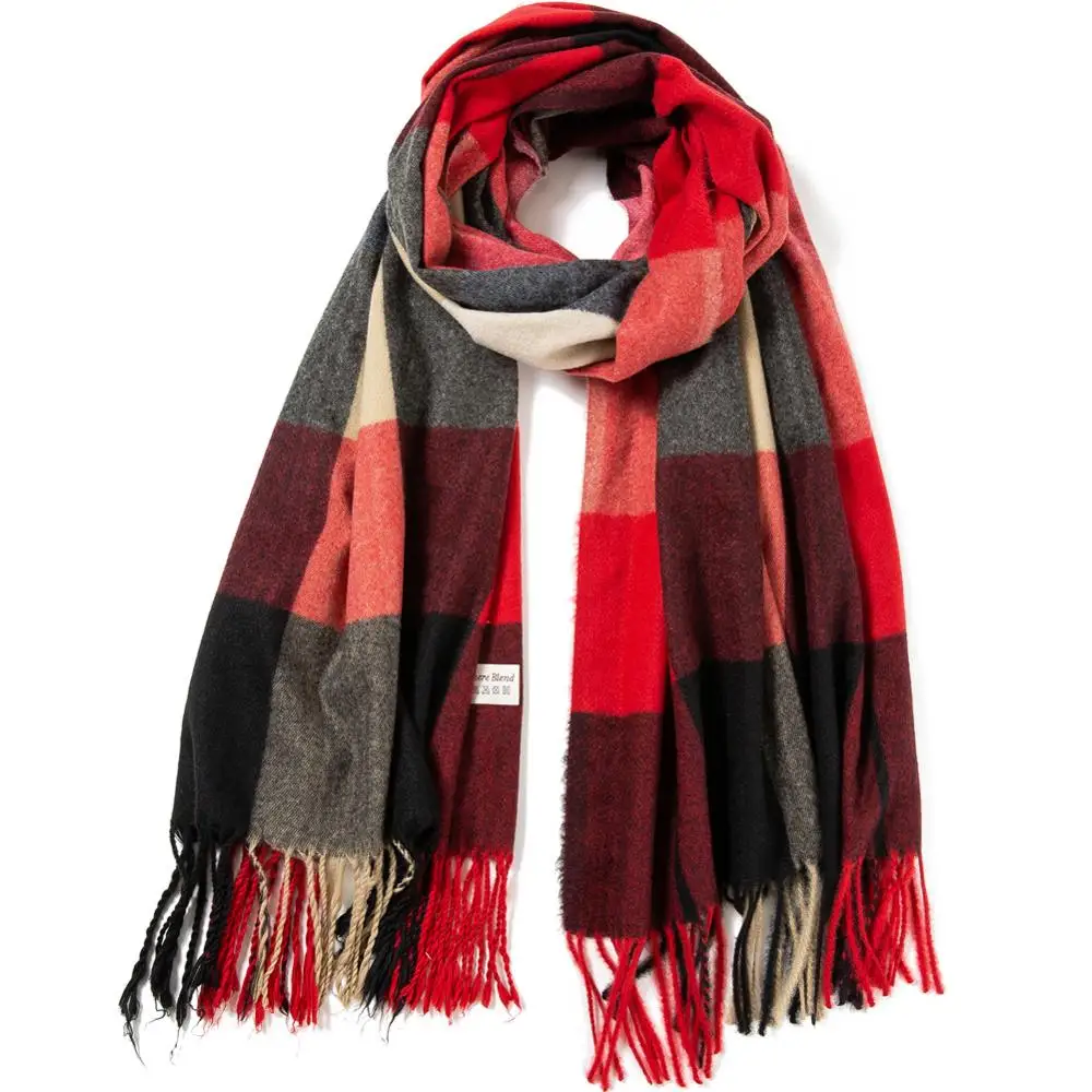 

Cashmere Scarf Check Plaid Shawl Autumn Winter Warp Fashion Wrap Brushed Long Large Thick Women Lady Tartan Warm Black Red