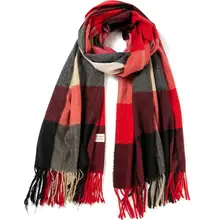 Кашемировый шарф, клетчатая шаль, Осень-зима, модная шаль с ворсом, длинный, большой, толстый, для женщин, леди, тартан, теплый, черный, красный