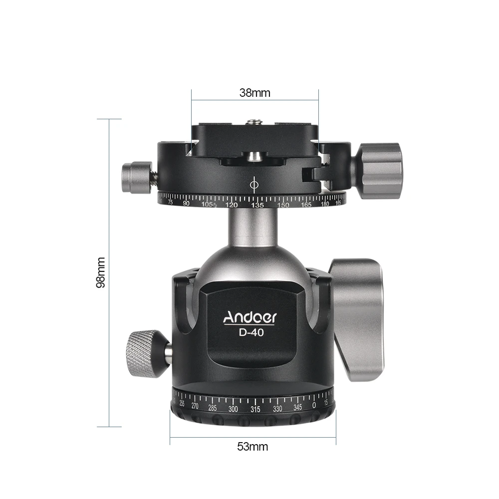 Andoer D-40 профессиональный двойной панорамная головка ЧПУ Мяч головы для штатива-монопода DSLR камер ILDC Максимальная нагрузка 25 кг