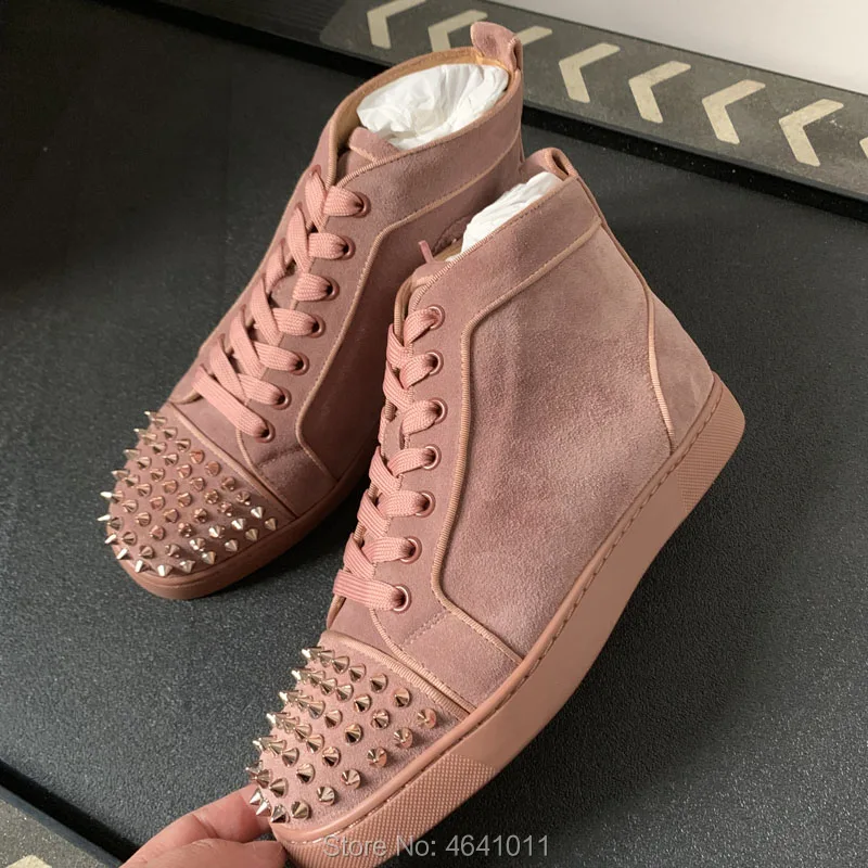 

High-top sneaker Leisure shoe cl andgz Lace up Bean paste Suede leather Rivet Front Red bottom For Man Loafers Shoes casual Flat