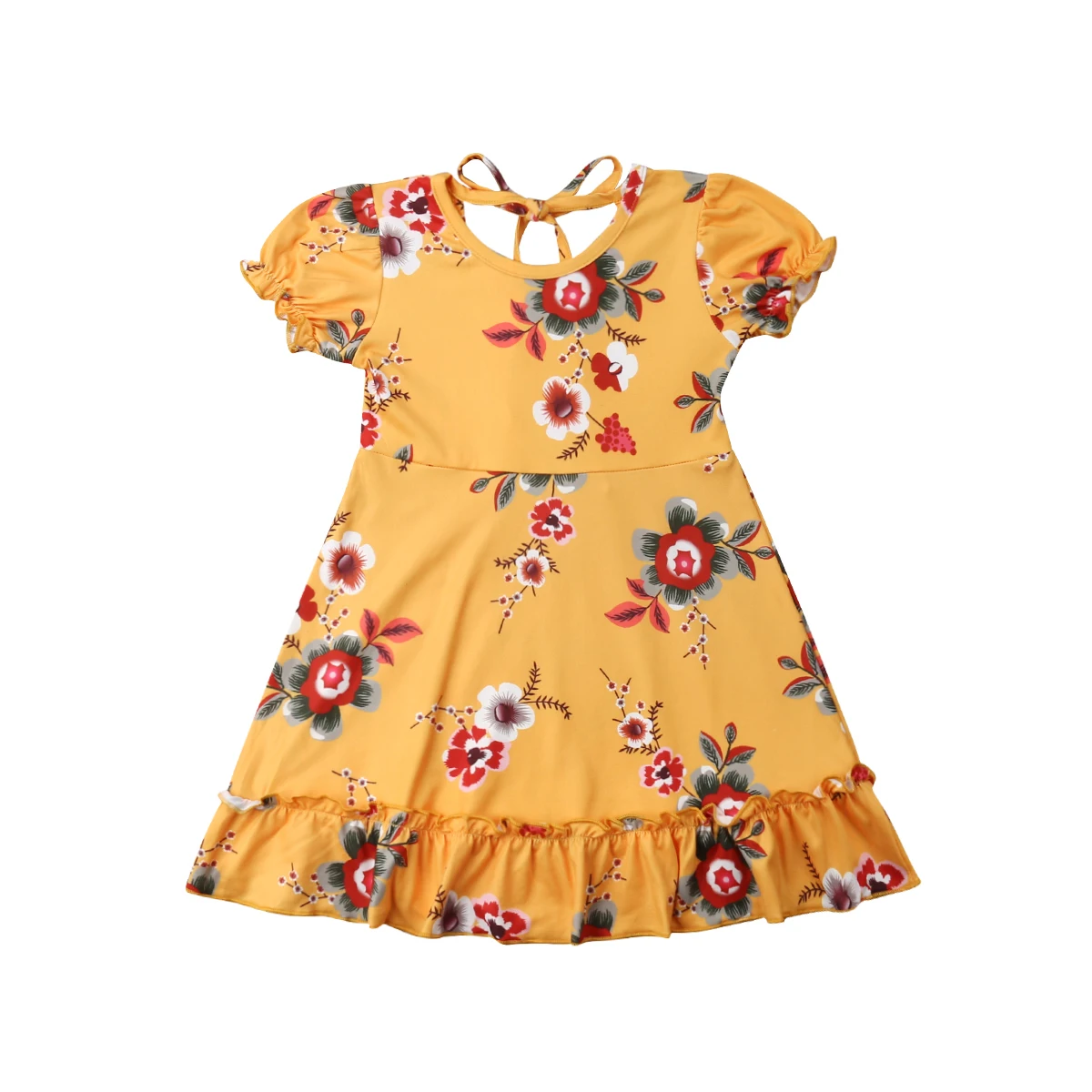 Вечерние летнее праздничное платье с короткими рукавами и цветочным принтом для маленьких девочек 1-5 лет