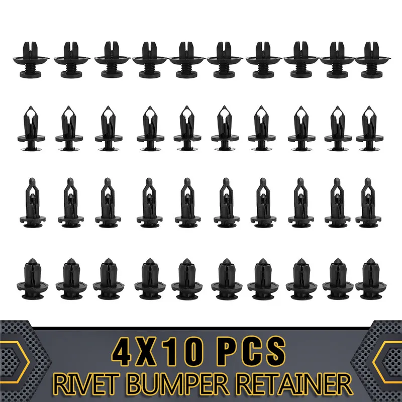 

Hot Sale 40Pcs Auto Bumper Fastener 4Types Hole Rivet Retainer Push Engine Cover Car Door Trim Panel Clip Fasteners