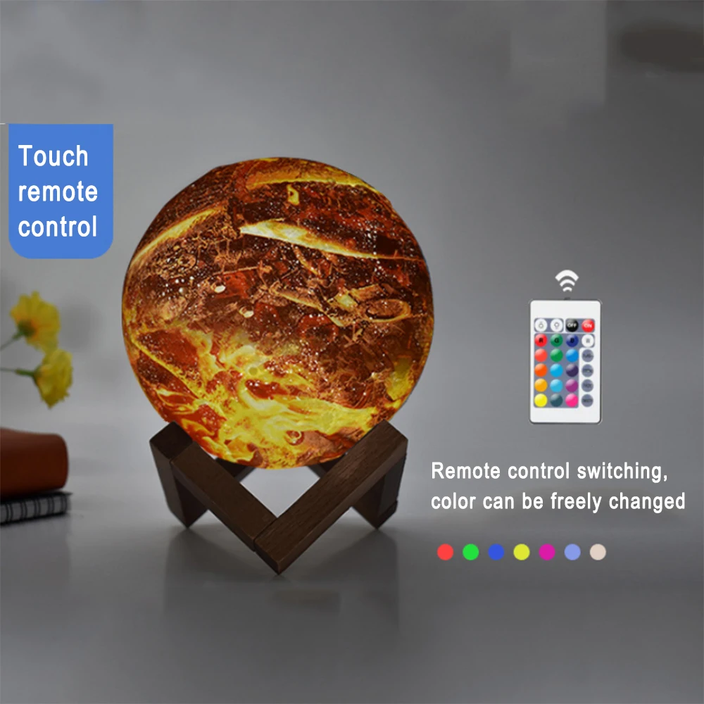 

3D LED Moon Flame Lamp USB Rechargeable Touch/Remote Control LED Night Light Bedroom Table Moonlight Home Decoration Dropship
