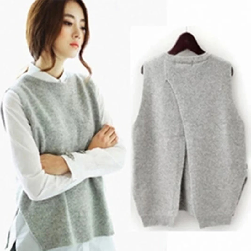 

2019 Autumn knitted sleeveless sweater vests Female sleeveless knit sweaters Round neck short waistcoat Vest mujer