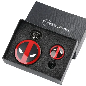 

Avengers MarvelDeadpool Necklace Design Quartz Pocket Watch Pendant Chain with Red Deadpool Dome Pendant Gifts Sets Box for Boy