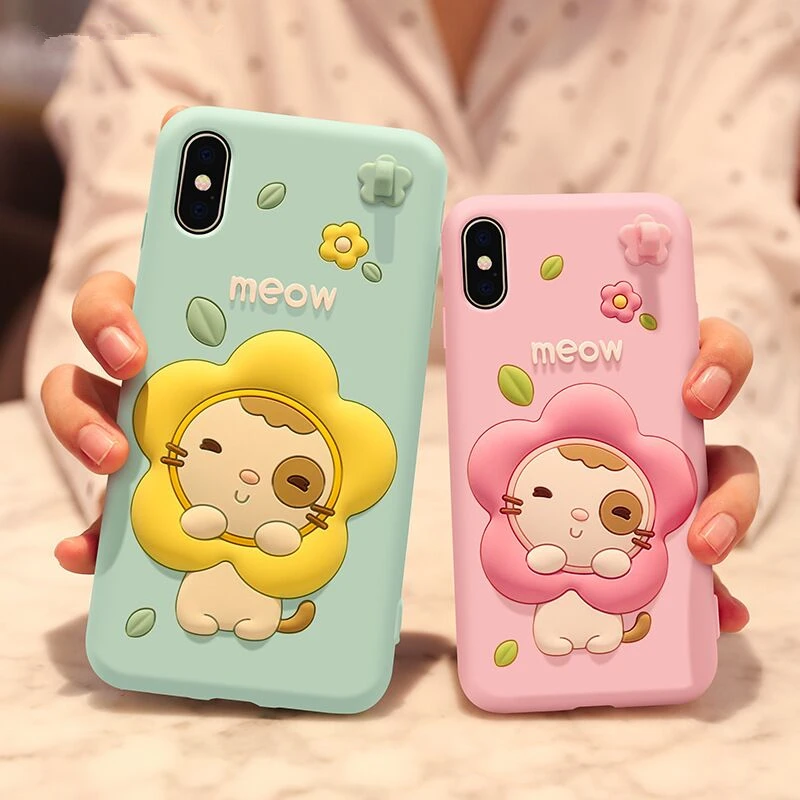 

sun flower cartoon case for iPhone 7/i7Plus/i8/i8 plus/iX/iXS max,cellphone silicone protection cover,with sline pink/blue