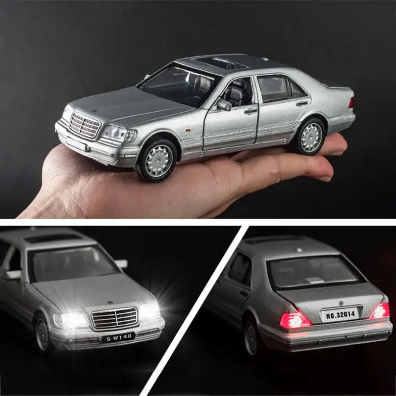 1:32 Mercedes-Benz S-W140 модель автомобиля из сплава звуковой светильник вытяжной игрушечный автомобиль