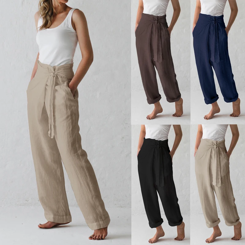 Винтажные женские широкие брюки с карманами, лето, повседневные свободные одноцветные Длинные шаровары, панталоны размера плюс 5xl