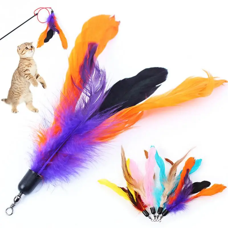 Pet Cat Toy Feather Plastic Ball Funny Cat Stick Colorful Feathers