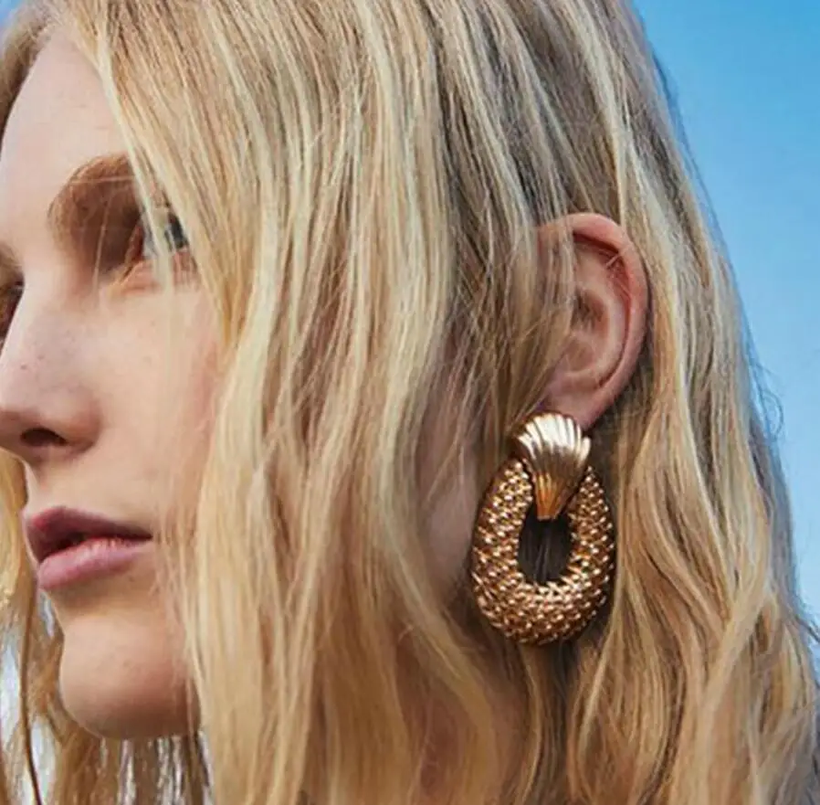 

Exaggeration Earrings for Women Gold Silver Metal Big Water Drop Earring Carved Pattern Z* Brand Pendant Earings Vintage Jewelry