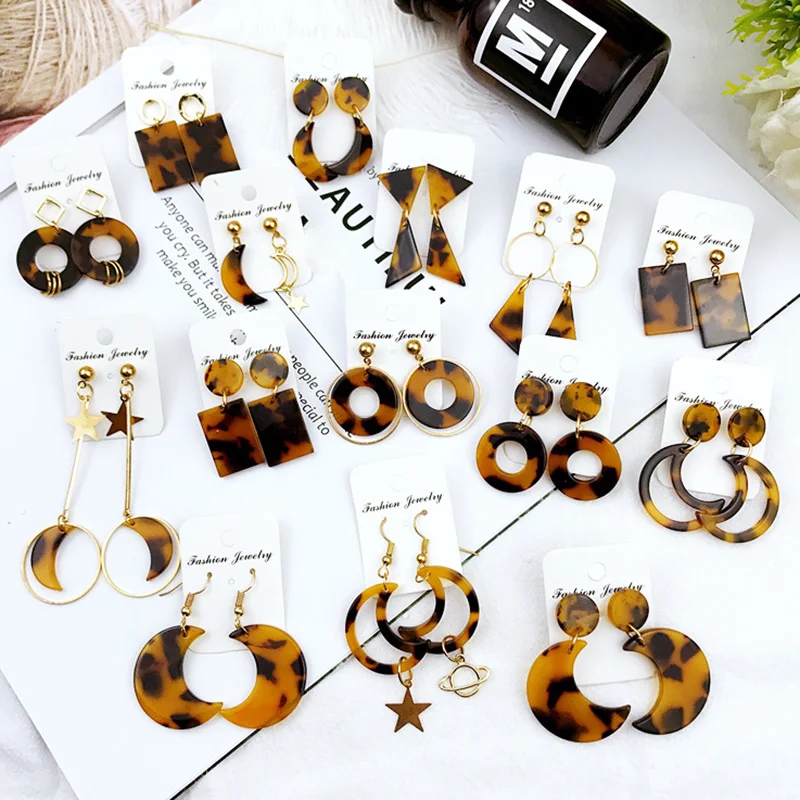

Women Round 1Pair Brown Acetate Version Girls 2018 New Arrival Moon Simple Geometric Korean Star Acrylic Allergy Free Square