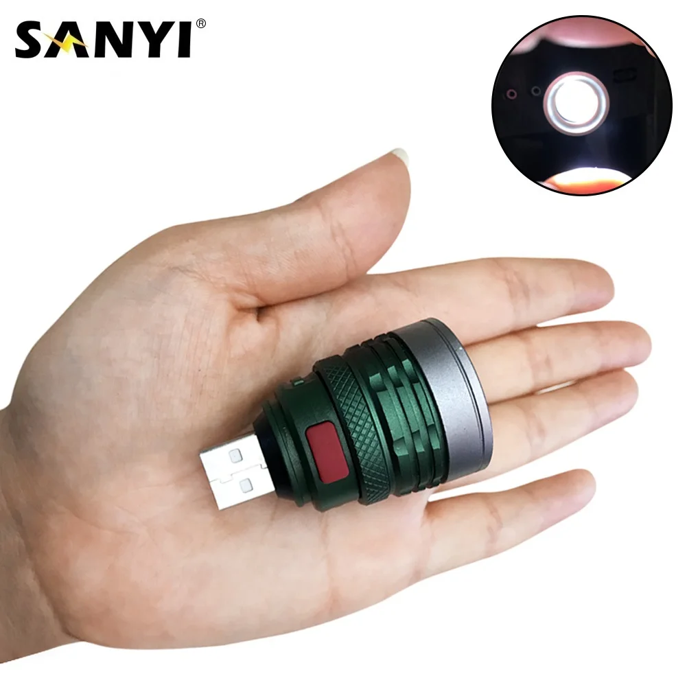 

Sanyi LED Tactical Flashlight USB Powered Handy Torch Mini Lantern 3 Modes Zoomable Torch for Camping Hunting Emergency Home Use