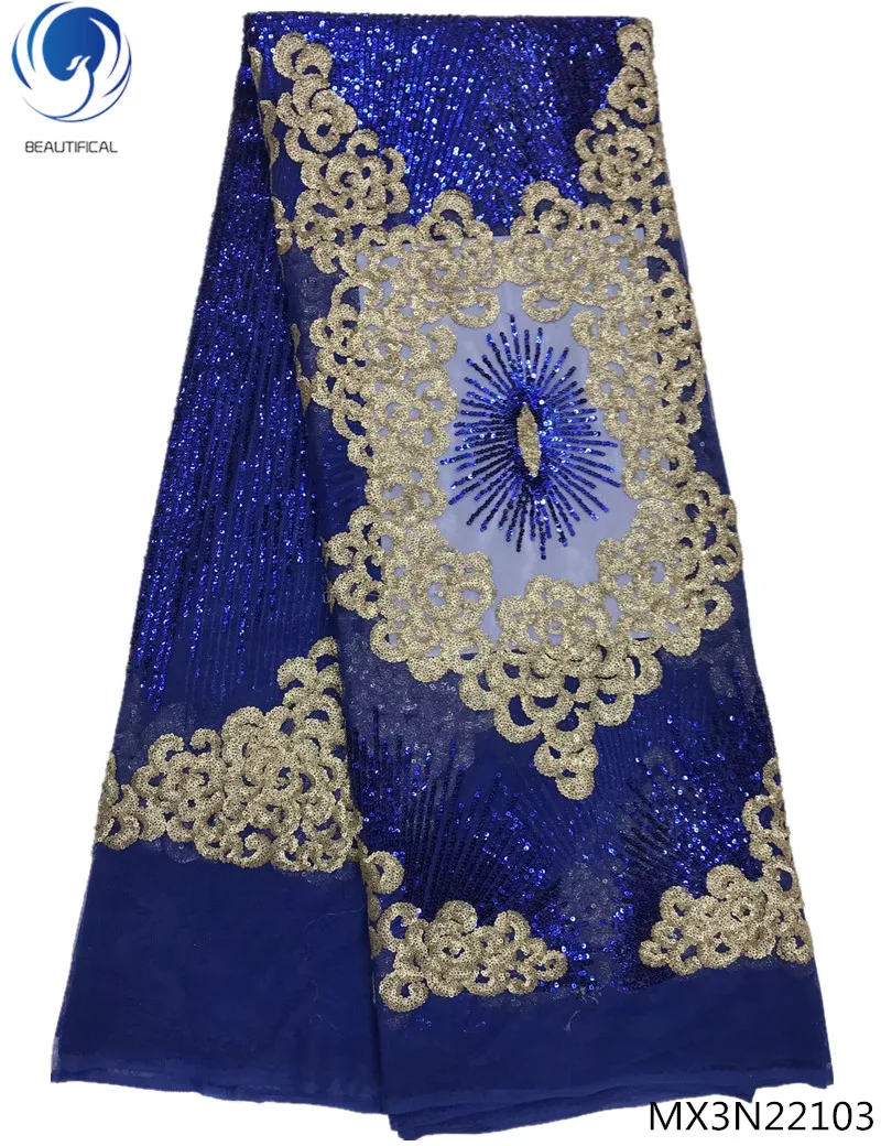 

Beautifical blue mesh sequins laces tulle lace fabric nigerian lace fabric 2018 high quality lace 5 yards/lot materials MX3N221