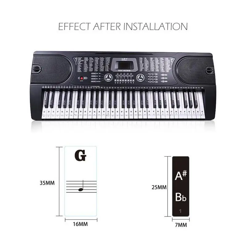 Transparent 54 61 88 Keys Electronic Keyboard Key Sticker Piano Stave Note Sticker For White Keys Accessories