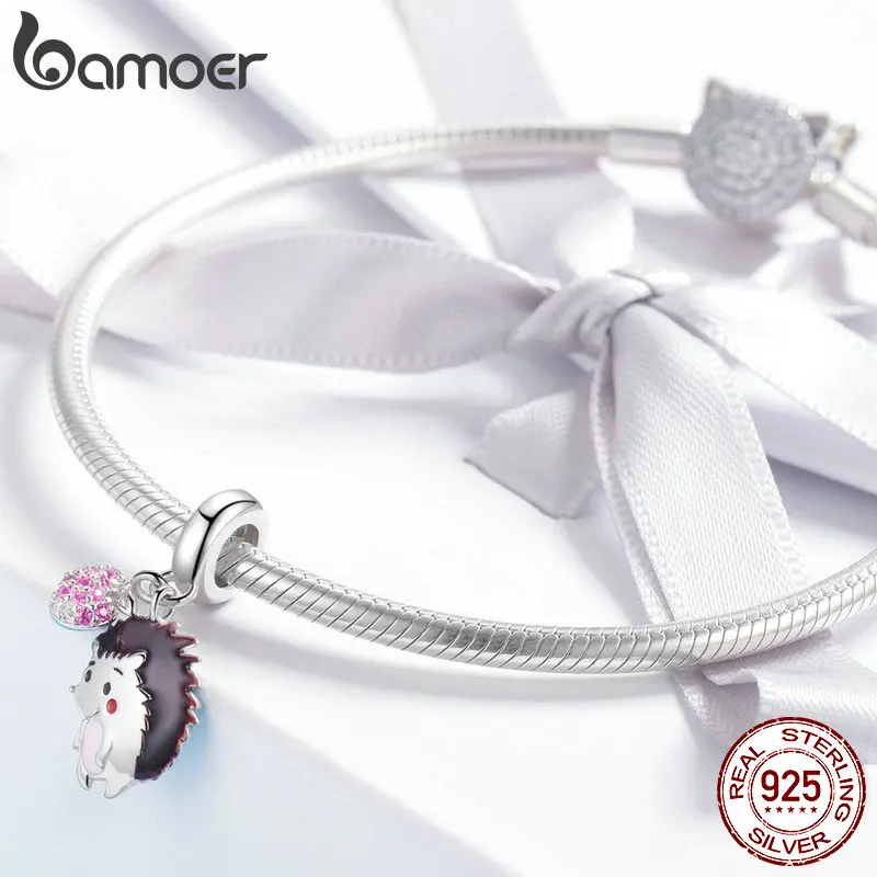 BAMOER Новая коллекция 925 пробы Серебряный Ежик фрукты кристалл CZ Подвески животных