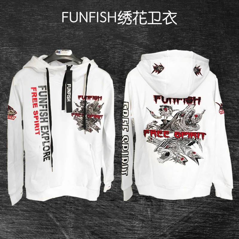 

Autumn Winter Fishing Clothing Plus Velvet Thick White Women Men's Tide Brand Hoodies Loose Hooded Fishing Jacket Sweatshirt