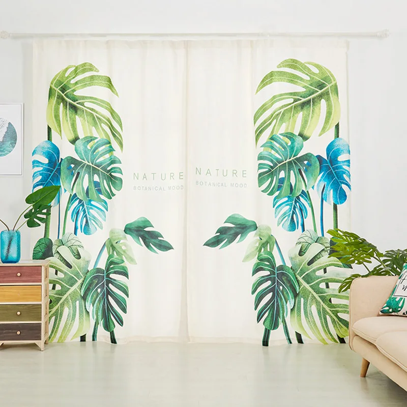 

Modern European Style Rustic Curtains Decorated Shade Living Room Bedroom Kitchen Tropical Plant Print Windows Curtains