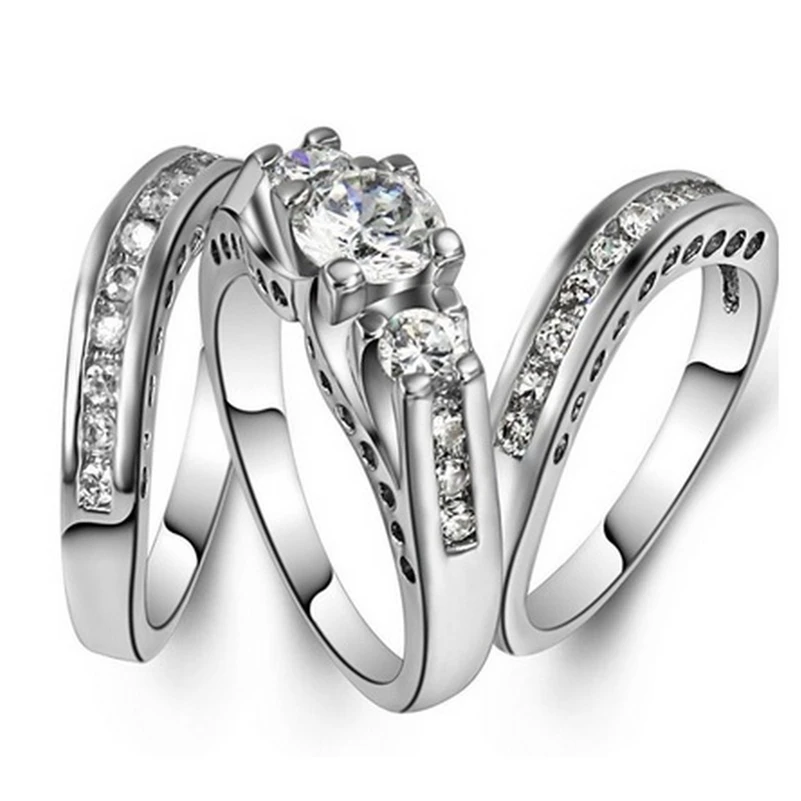 Обручальное кольцо из белого золота 14 к, 1 карат, с бриллиантами, набор для женщин, три слоя колец, набор Anillos topaz, ювелирное изделие, драгоценный камень Bizuteria