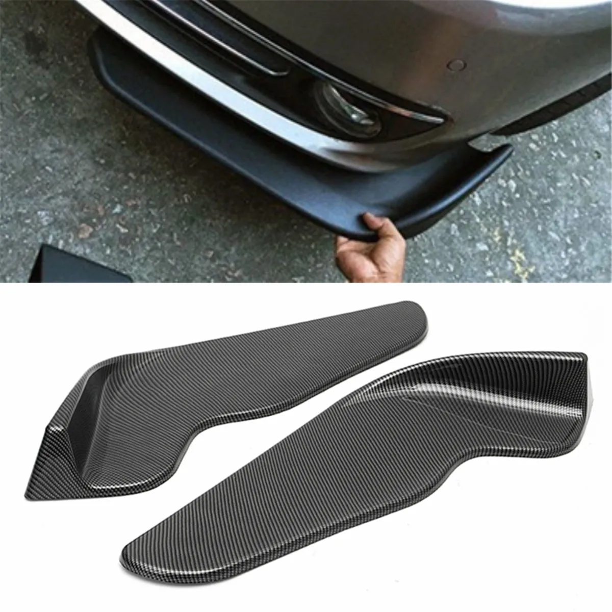 

2x Universal Winglet Type Style Car Front Deflector Spoiler Bumper Lip Diffuser Splitters Canard Lip Body Kit Carbon Fiber Look