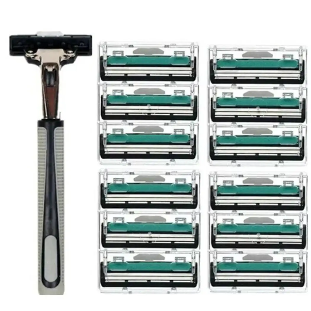 

New Useful 12pcs/lot 2 Layer Razor Blades for Men +1pcs Shaving razor