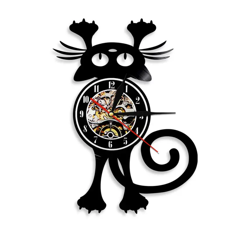 

1Piece Cat Vintage Vinyl Record Wall Clock LP Animals Modern Vintage Timepiece Home Decor Handmade Gift For Cat Lover