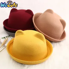 Wecute/шапка с мультяшными ушками; детская Милая модная шерстяная шапка; кошачьи уши для детей; теплая однотонная шапка для детей 4-7 лет; подарок для малышей