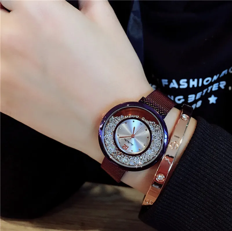 

Korea Hot Style Quartz Watch for Women Delicate Fashion Rose Gold Diamond Dial Steel Mesh Magnet Strap Wrist Watch for Gift
