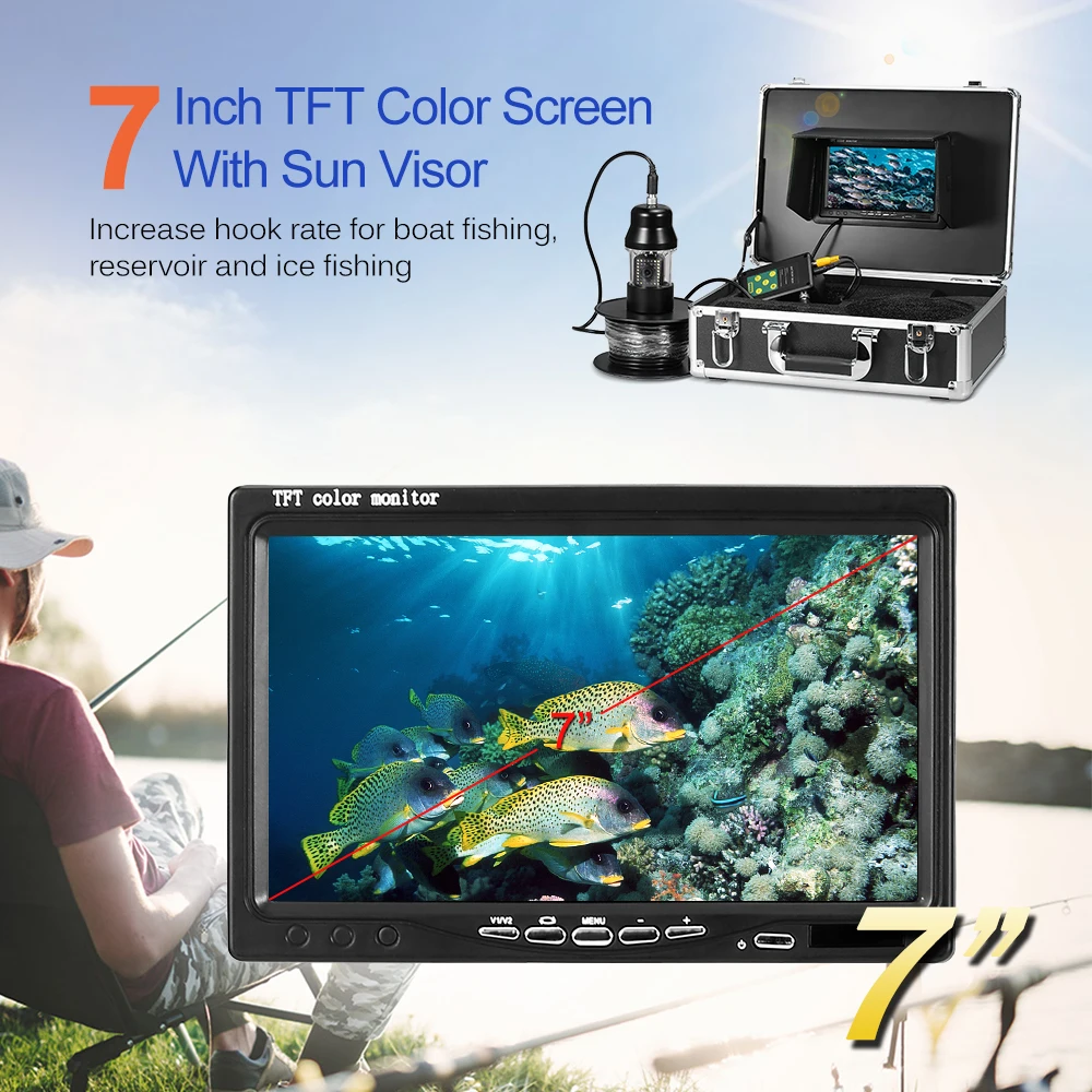 

7 Inch Fishing Finder 1000TVL TFT Monitor Fishing Video Camera 38 LEDs Night Vision Fishing Equipment 360 Degree Rotating Camera