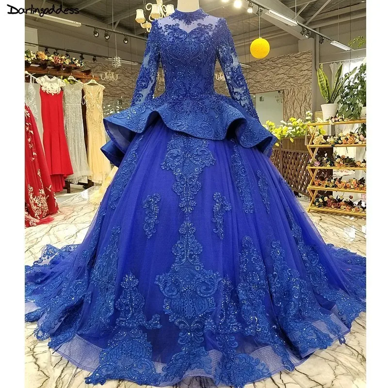 Vestido De Noiva винтажное темно-синее свадебное платье с длинными рукавами Роскошные свадебные платья Дубай бальное платье Свадебные платья «Принцесса»