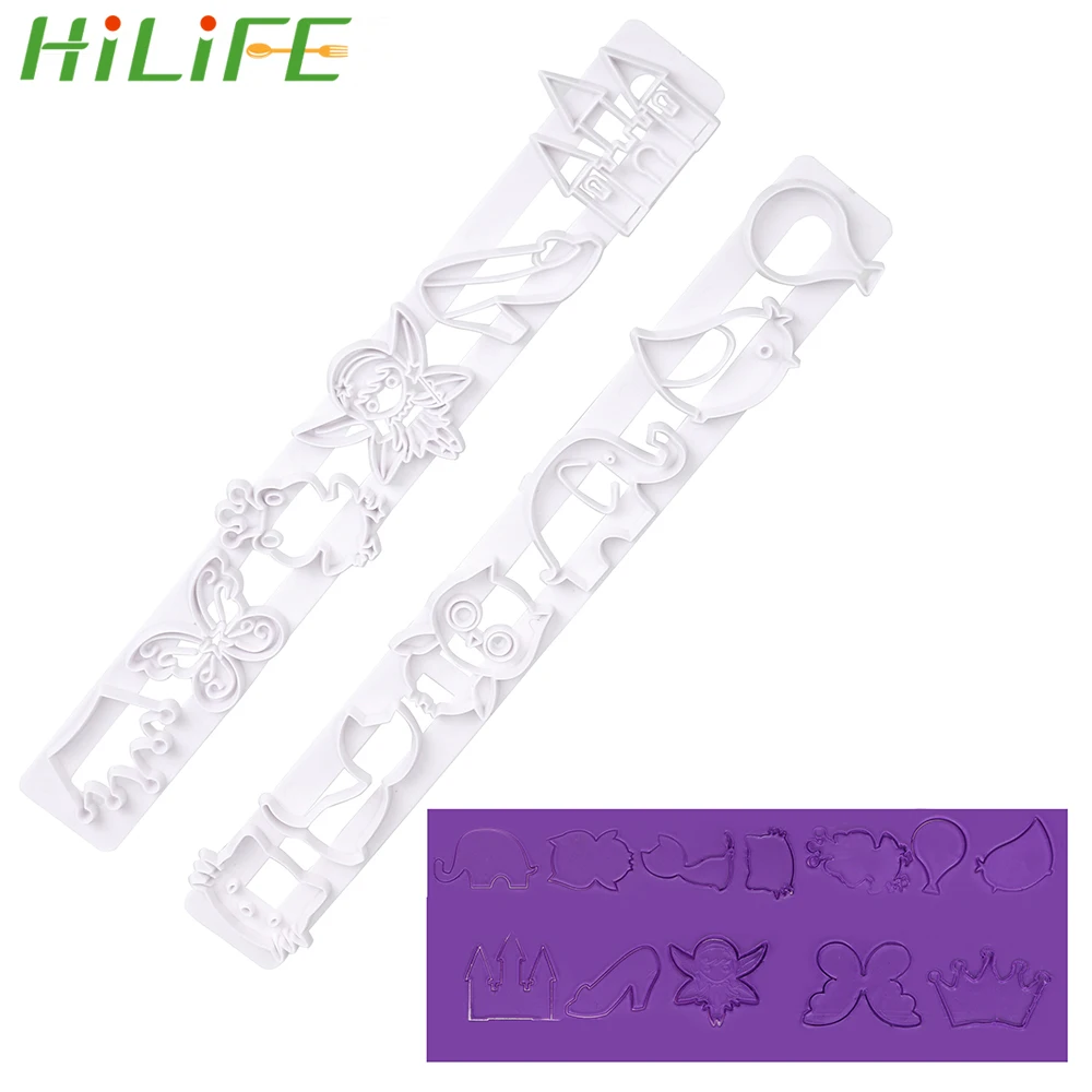 

HILIFE 2Pcs/Set Balloon Animals Castle Shape Biscuits Cutter Cake Decorating Tool Plastic Fondant Cake Mold Embossed Molds