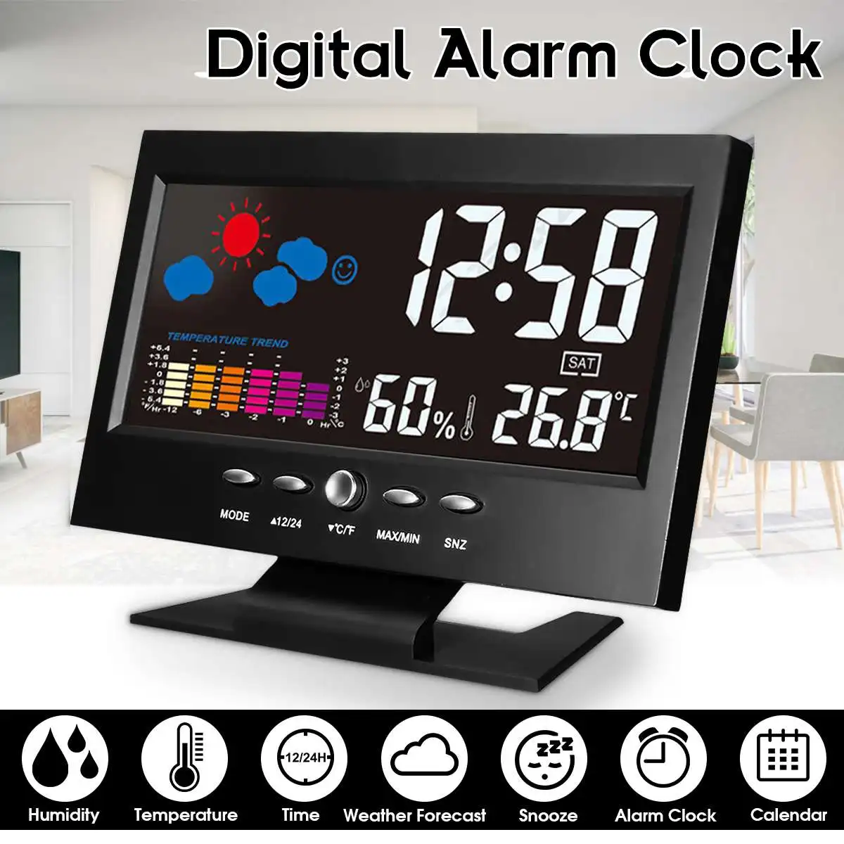 

IN/Outdoor Sensor Clock Big Screen Weather Station Thermometer Forecast Sensorwith Temperature Humidity wiith UBS Cable