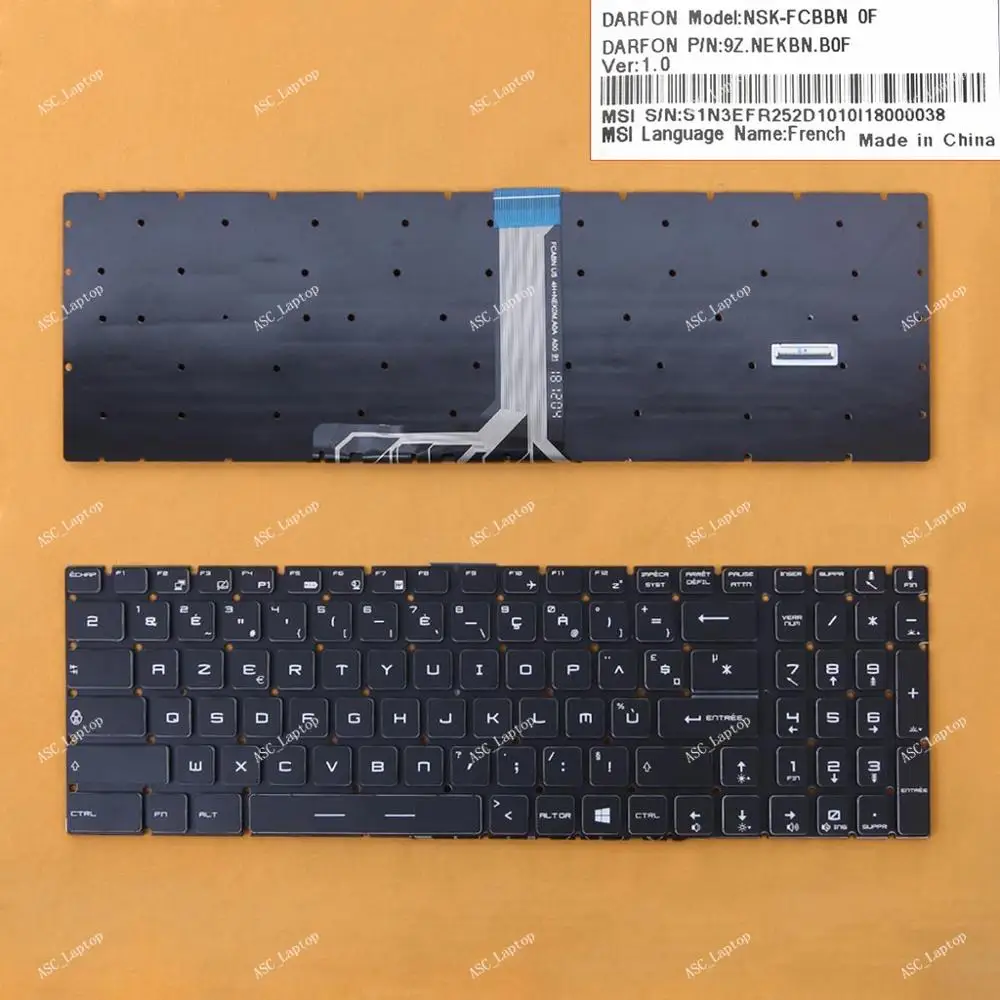 

New FR French Clavier Keyboard For MSI GE63 GE73 GE63VR GT63 GX63VR GE73VR Laptop , FULL Colorful BACKLIT, Black Frame BLack