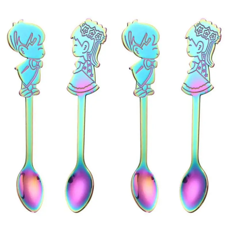 

4 PCS Coffee Spoons Durable Lovely Boy and Girl Stainless Steel Couples Spoons for Tea Milk Coffee Stirring Kitchen Dinner Tab