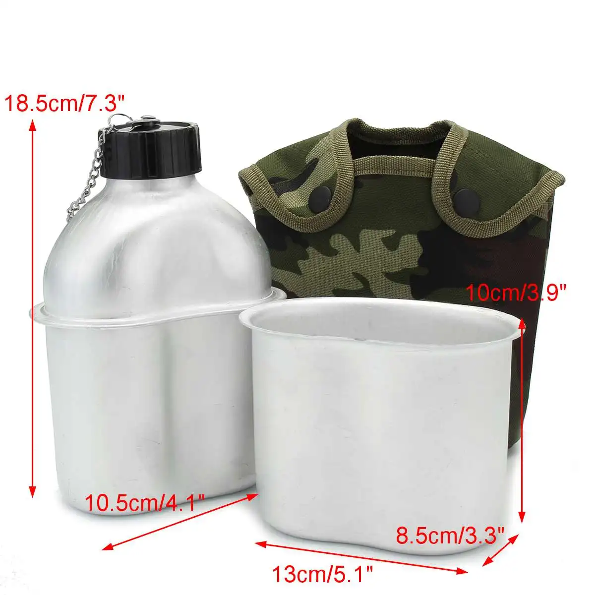 1L cantina militar campo militar hervidor de agua al aire libre camping ejército botella de agua con cubierta de Nylon supervivencia tetera vajilla de la caja de Almuerzo