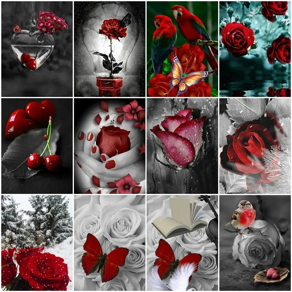 

Huacan Diamond Mosaic Rose Flower Full Square Diamond Embroidery Sale Picture Of Rhinestone Painting Home Decor Gift