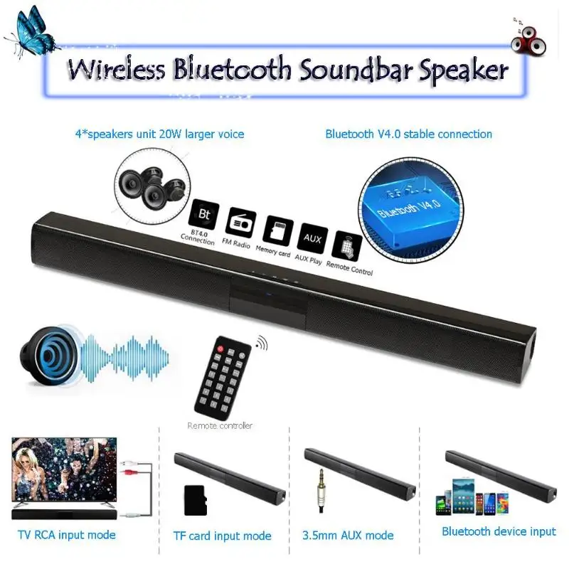 

1Pcs New Wireless Bluetooth Soundbar Speaker Television Subwoofer Sound Box FM Radio Support 3.5mm AUX TF