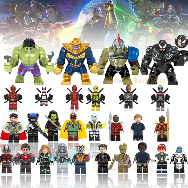 

Super Heroes Action Figures Avengers Infinity war Thanos Iron man Deadpool Spiderman Building Blocks Legoe Bricks Sets Toys