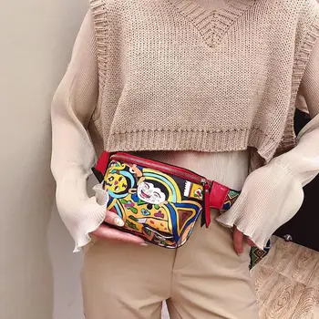 

Women Men Couple Funny Ethnic Crossbody Fanny Belt Packs Fashion New Shoulder Waist Bags Graffiti PU Leather Chest Handbags