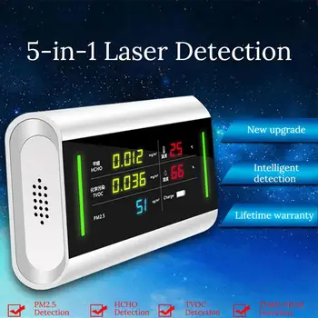 

5-in-1 indoor PM2.5 HCHO TVOC Detector USB Charging 6 Megapixel LED Screen Air Monitor #45