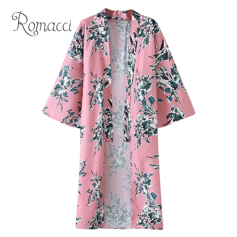 Женское кимоно с цветочным принтом Romacci Boho винтажный шифоновый кардиган v