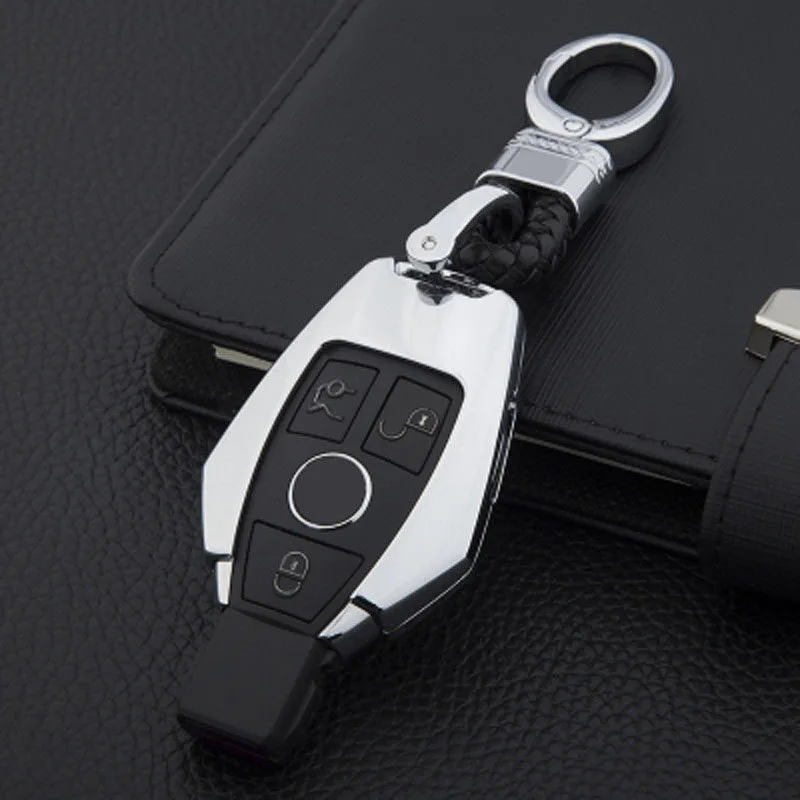 

Mayitr 1pcs 3 Buttons Metal Remote Key Case Cover Shell Luxury Style Car Key Case With Key Chain Ring For Mercedes-Benz