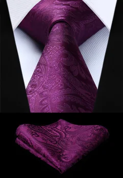 

Mens Tie Woven Silk Necktie Party Wedding Classic Fashion Pocket Square Tie New Paisley Purple Color Handkerchief Set TF4015N18S