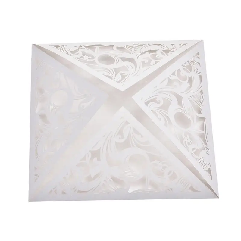  10PCS European Style White Laser Cut Luxury Flora Wedding Invitations Card Elegant Lace Favor Envel - 32953569476