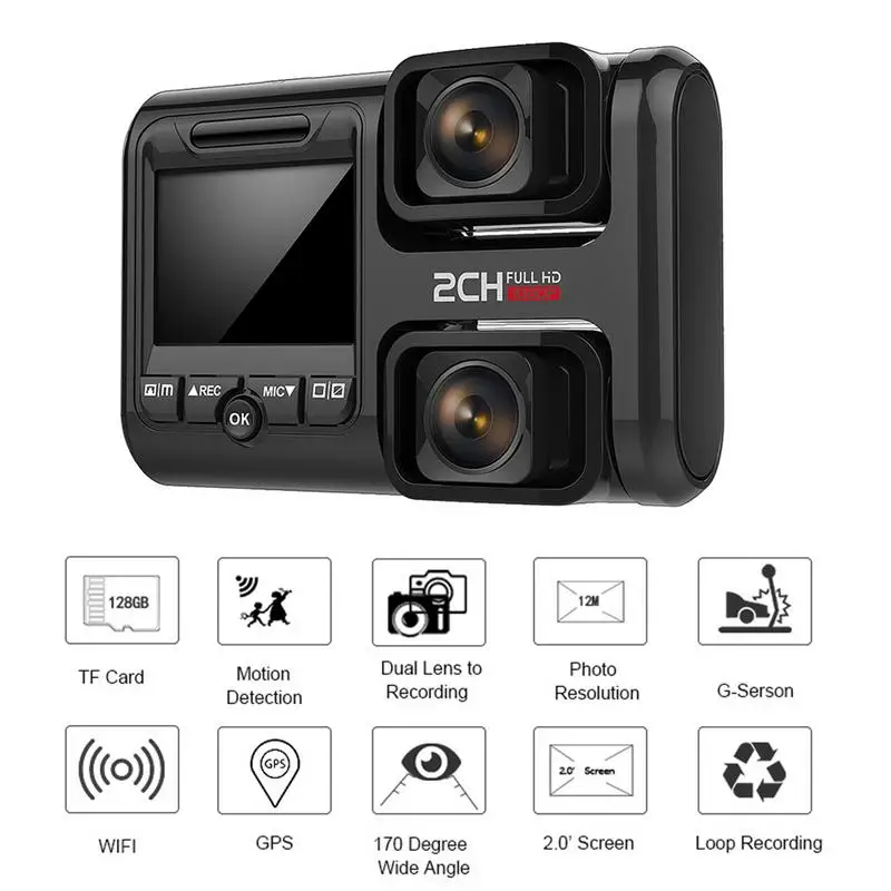 

2 Inch Car DVR Camera Car Dash Camera 170 Degree Wide-angle 1080P Led Display Dual Lens Night Vision With GPS WIFI