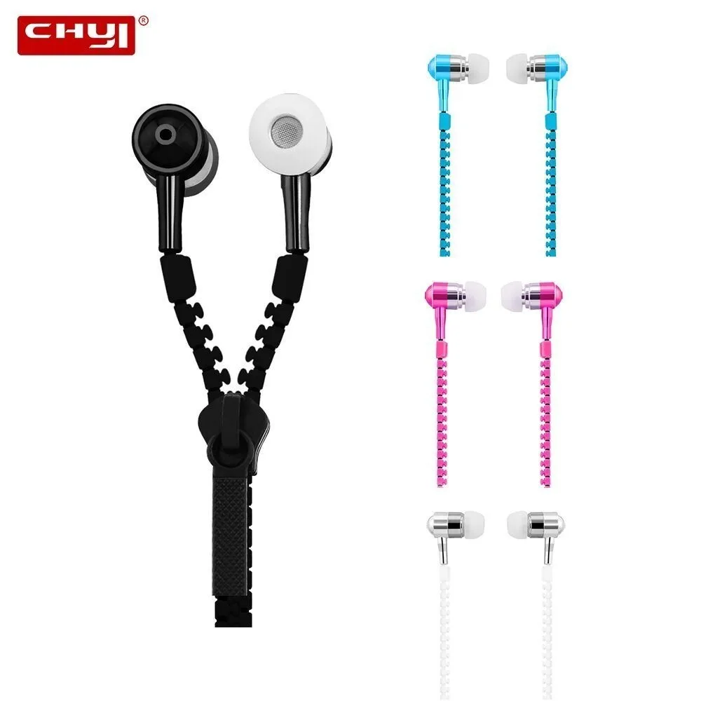 

CHYI Zipper Earphone 3.5mm Earphones Headphones with Microphone Cremallera Headset Head Phone for iphone PC Wired Earphone
