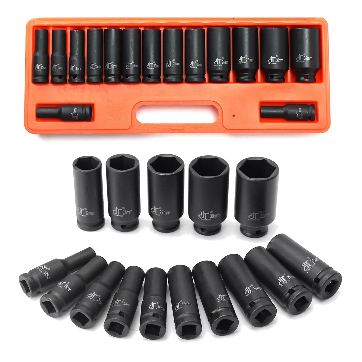 

15PCS 1/2'' IMPACT SOCKET SET METRIC IMPERIAL DRIVE AIR GARAGE DEEP 10-32MM