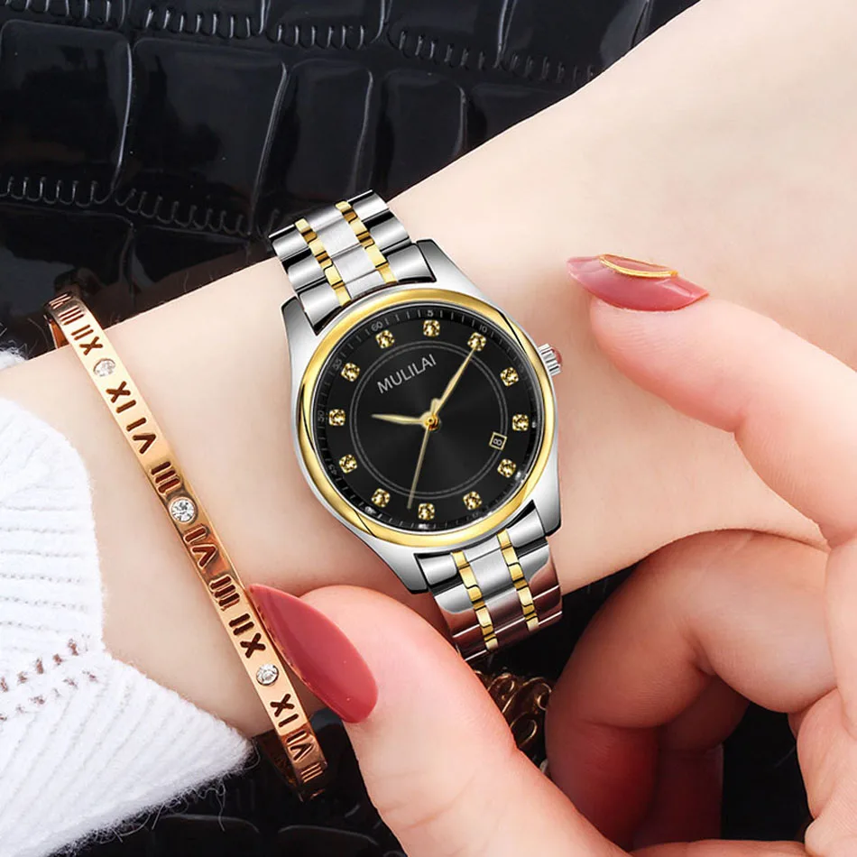 

Women&#39s Watches Stainless Steel Band Analog Quartz Wristwatch Luxury Watch women Rhinestone dress clock Reloj de dama